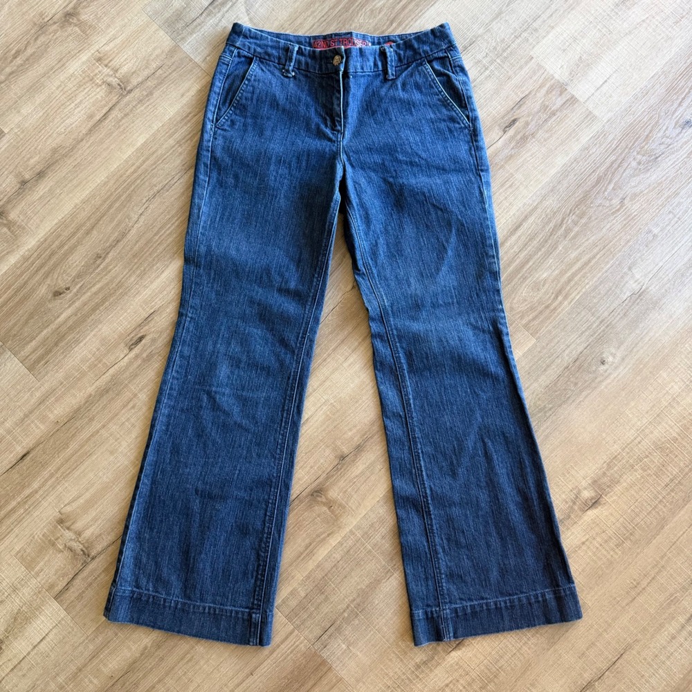 New York & Company 42nd St Trouser Wide Leg Jeans Dark Wash Blue Denim Womens 8 - Picture 1 of 8